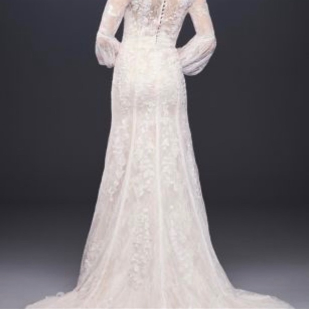 Melissa Sweet Bishop Sleeve Lace Sheath Wedding Dress - Picture 3 of 6